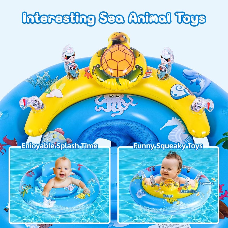 GEEQUFLOAT Baby Pool Float,Extra Wide Infant Pool Float,Baby Floaties 6-12 Months,Toddler Swim Float with Canopy Removable UPF50+ Sun Protection＆Toy Play Console,Adjustable Safety Seat,Toddler Floaties (Blue) - Image 3
